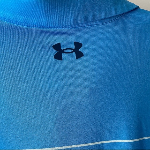 Under Armour The Playoff Polo Golf Blue White Striped Mens Size Large - Picture 2 of 7